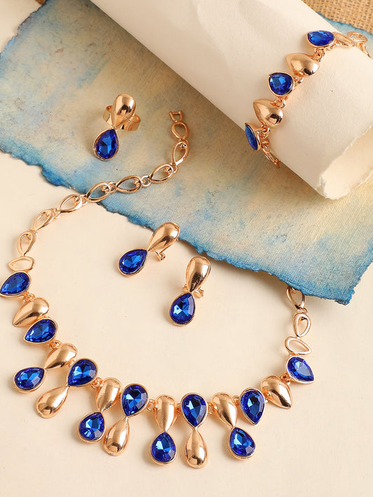 BLUE STONE GOLD PLATED JEWELLERY SET