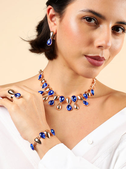 BLUE STONE GOLD PLATED JEWELLERY SET