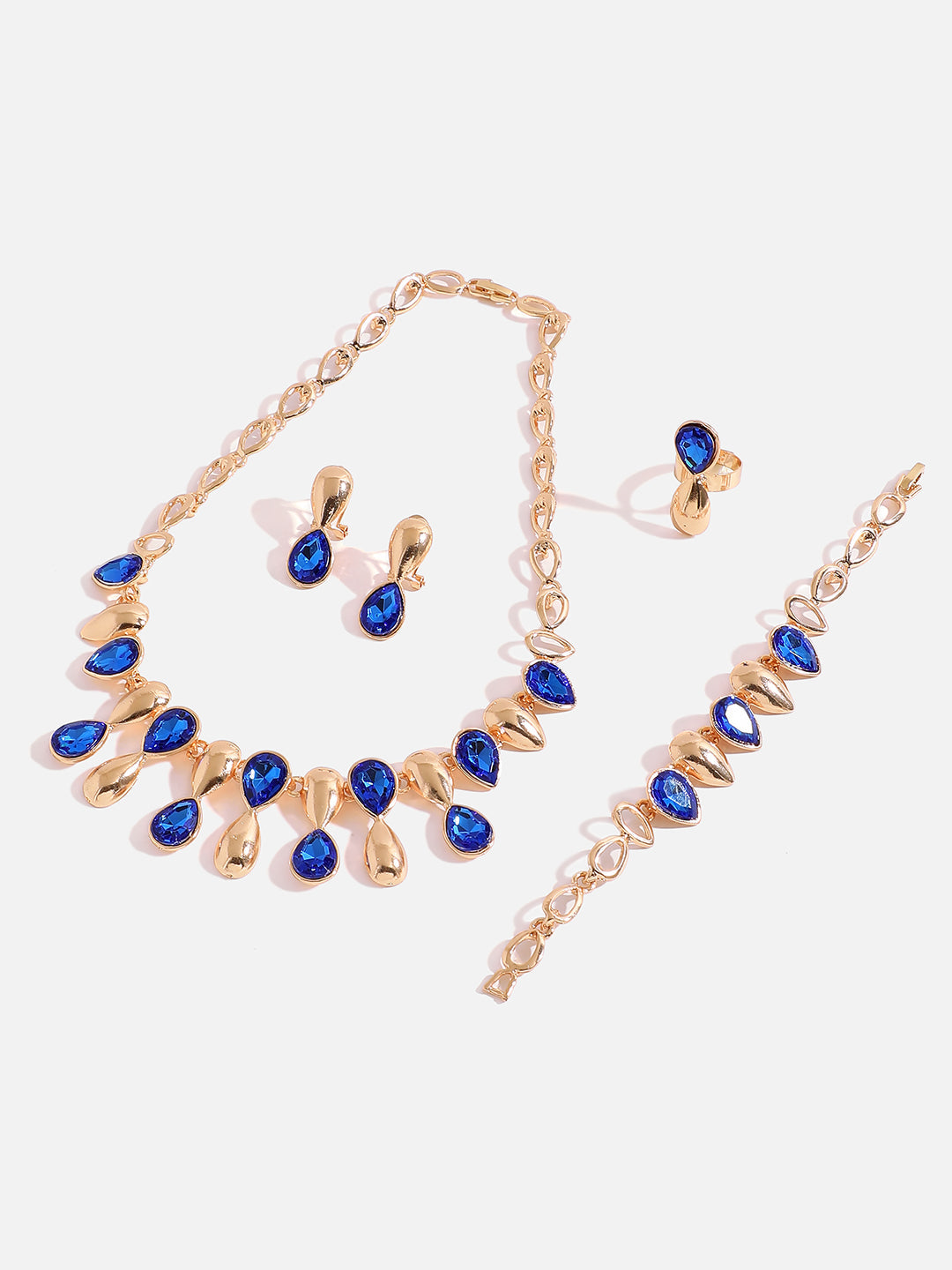 BLUE STONE GOLD PLATED JEWELLERY SET