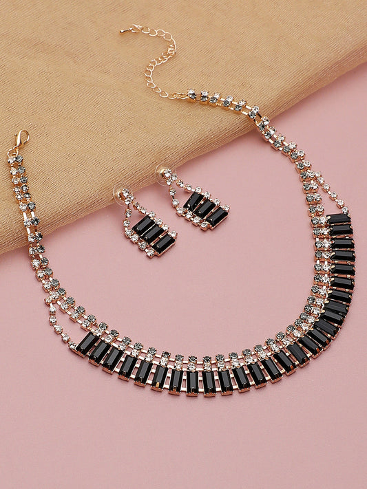 GOLD PLATED PARTY DESIGNER STONE NECKLACE AND EARRING SET FOR WOMEN