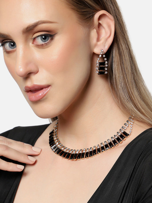 GOLD PLATED PARTY DESIGNER STONE NECKLACE AND EARRING SET FOR WOMEN