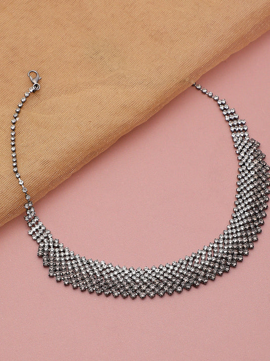 SILVER PLATED PARTY DESIGNER STONE NECKLACE FOR WOMEN