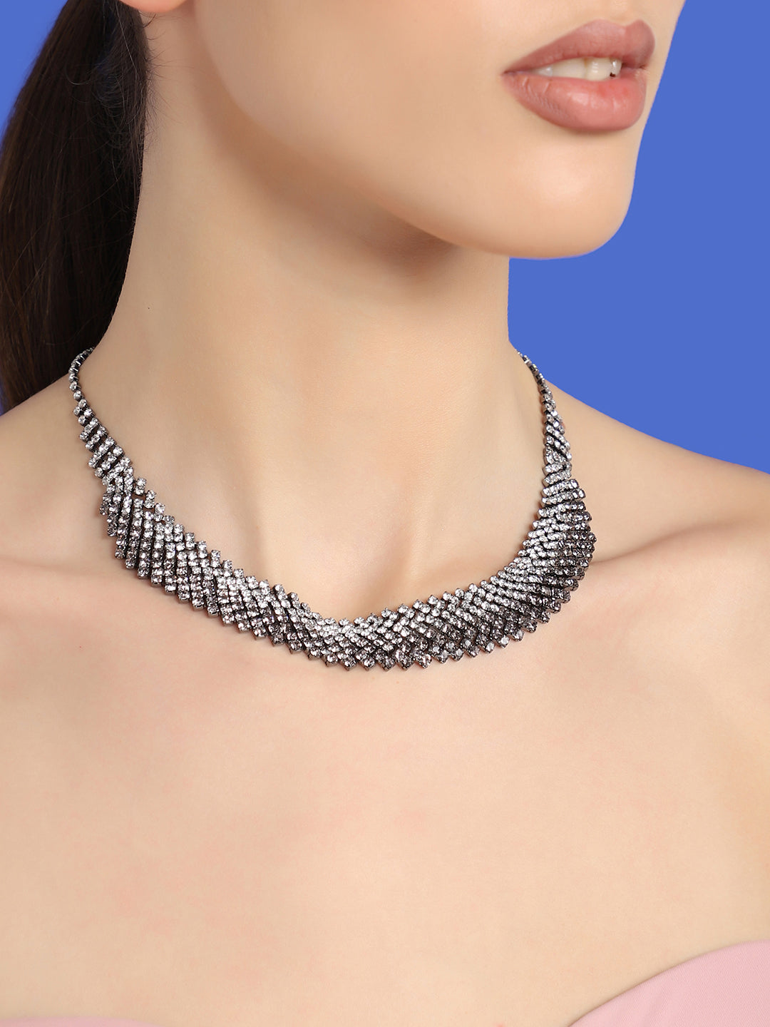 SILVER PLATED PARTY DESIGNER STONE NECKLACE FOR WOMEN