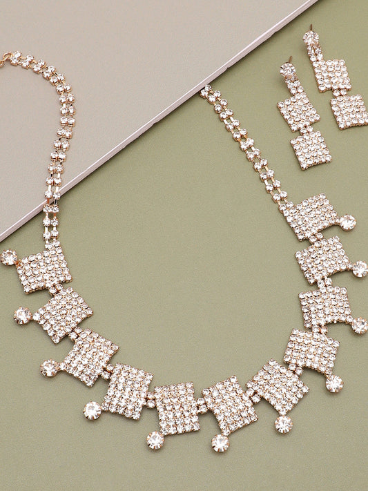 GOLD PLATED PARTY DESIGNER STONE NECKLACE AND EARRING SET FOR WOMEN