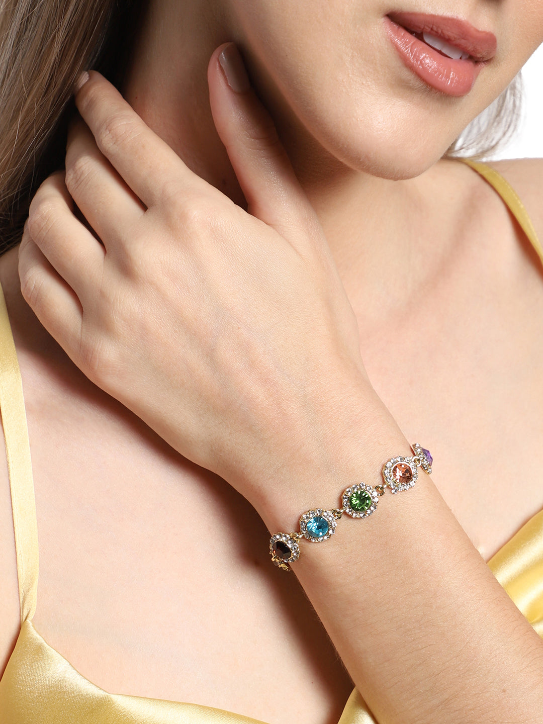 GOLD PLATED PARTY DESIGNER STONE BRACELET FOR WOMEN