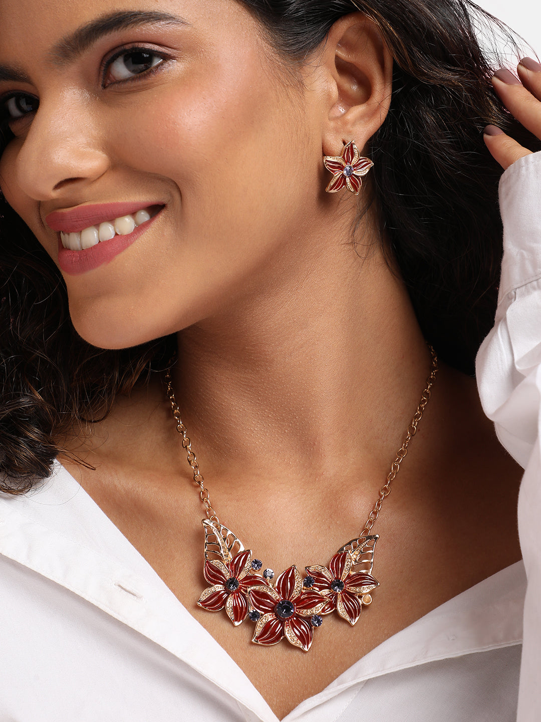 Gold Plated Stones Studded Jewellery Set