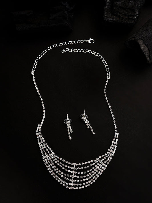 Silver Plated Designer Stone Necklace and Earring Set