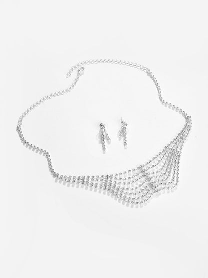 Silver Plated Designer Stone Necklace and Earring Set