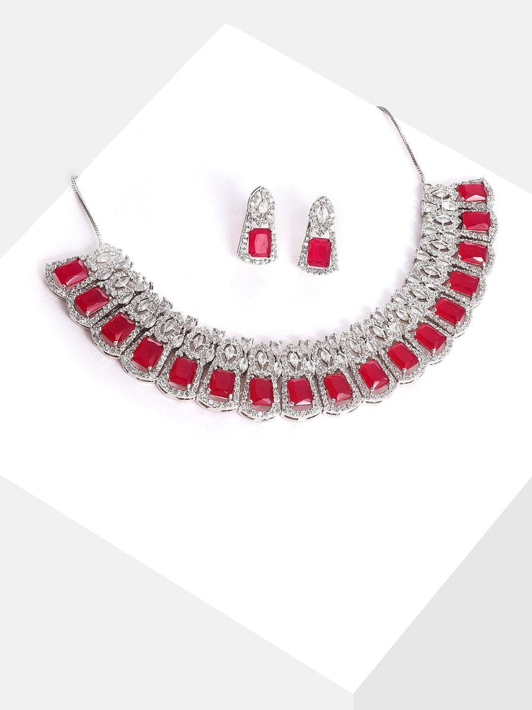 Silver Plated Designer Stone Necklace Set