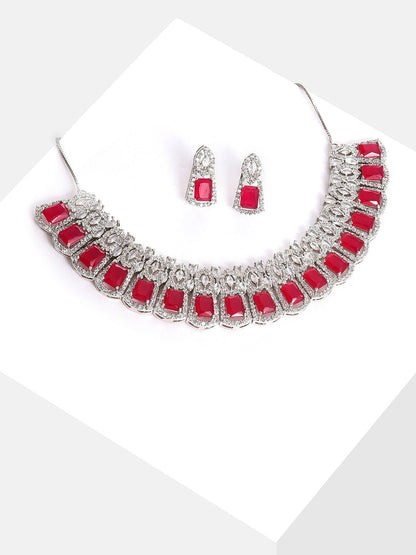 Silver Plated Designer Stone Necklace Set