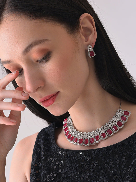 Silver Plated Designer Stone Necklace Set