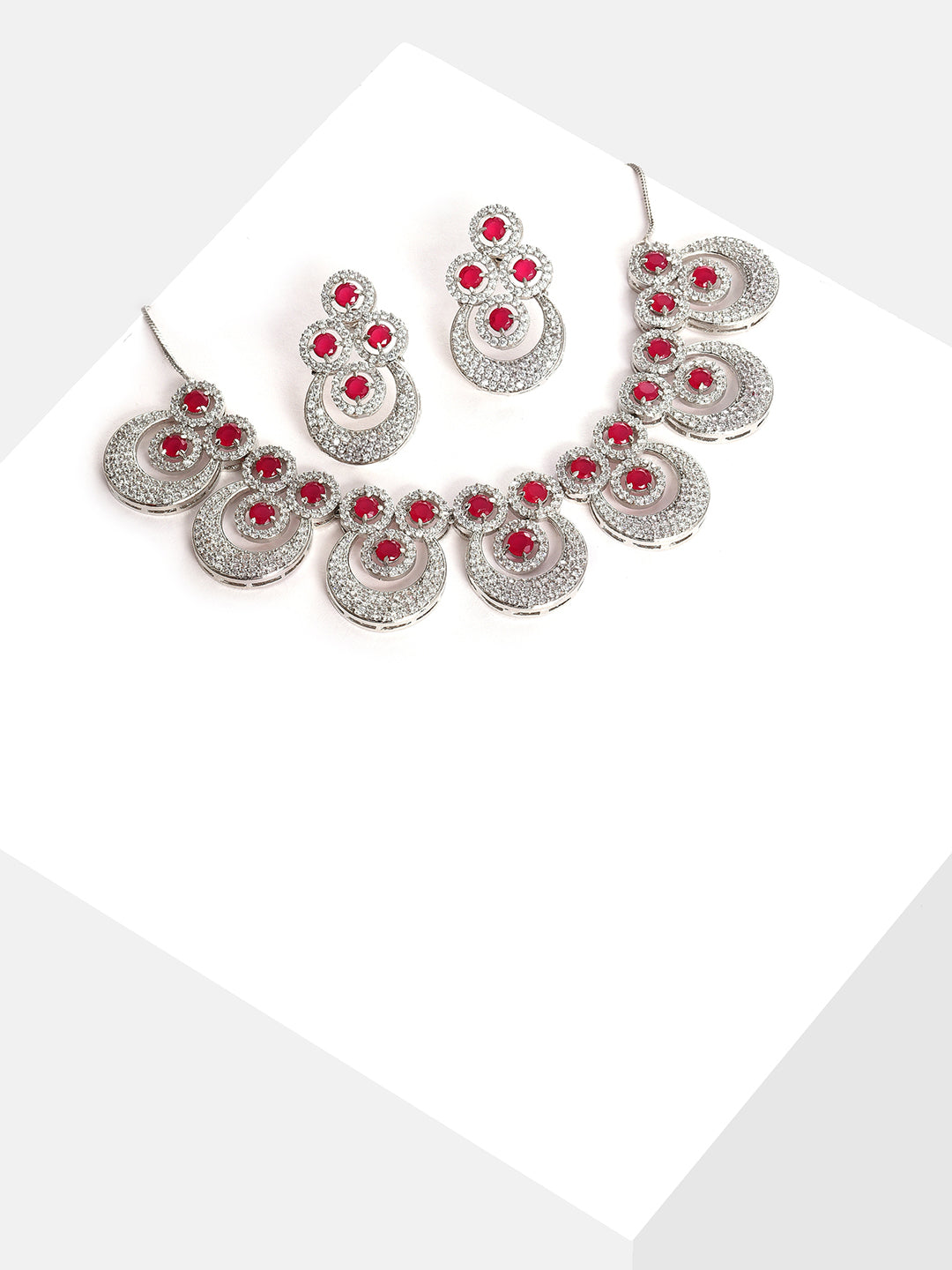 Silver Plated Designer Stone Necklace and Earring Set