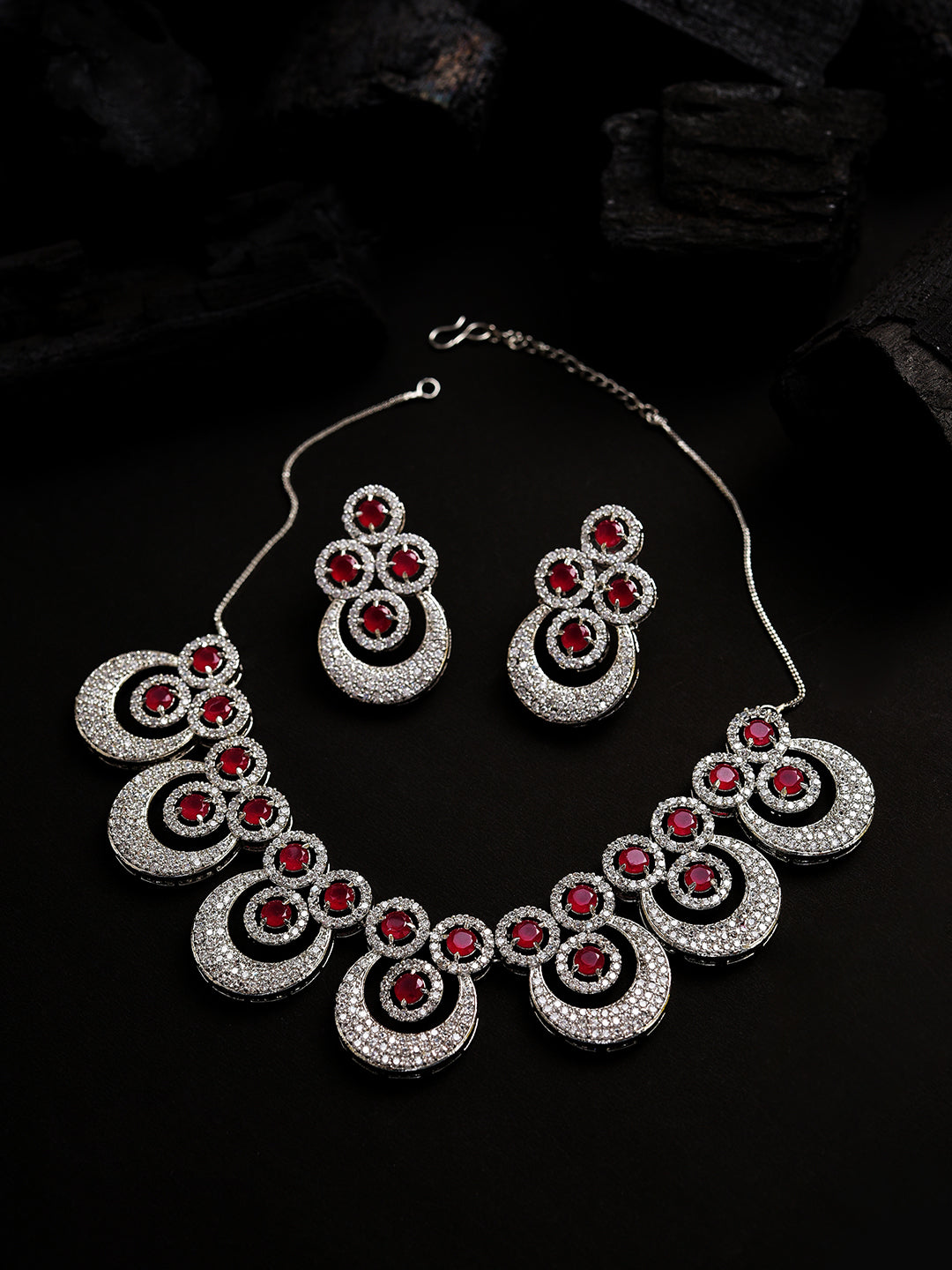 Silver Plated Designer Stone Necklace and Earring Set