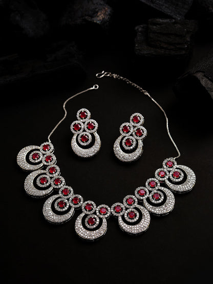 Silver Plated Designer Stone Necklace and Earring Set