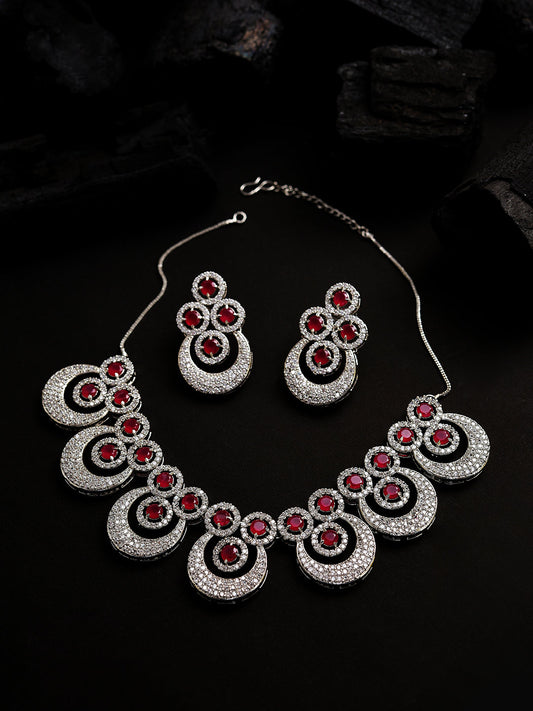 Silver Plated Designer Stone Necklace and Earring Set