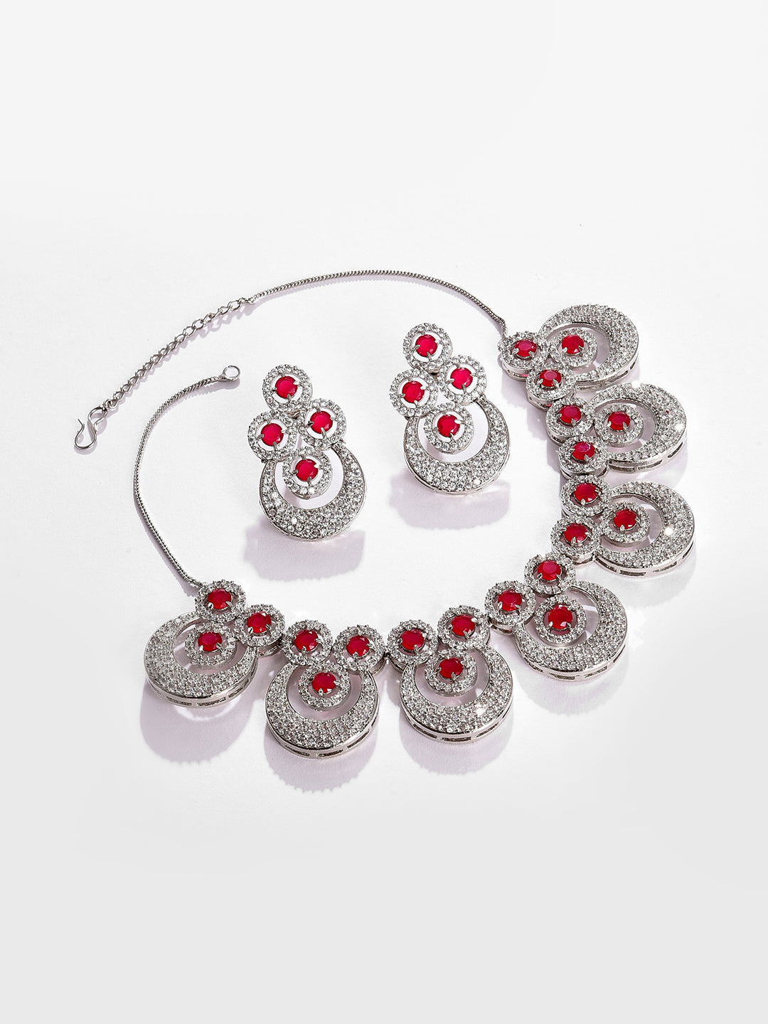 Silver Plated Designer Stone Necklace and Earring Set