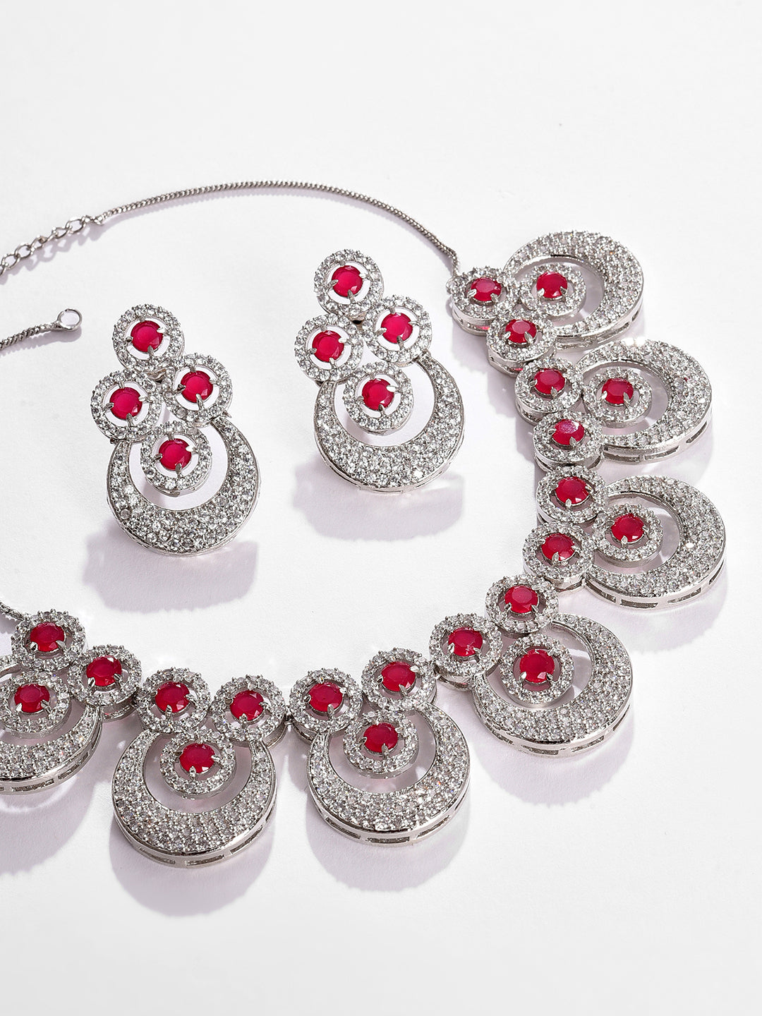 Silver Plated Designer Stone Necklace and Earring Set