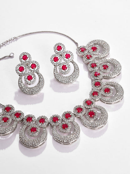 Silver Plated Designer Stone Necklace and Earring Set