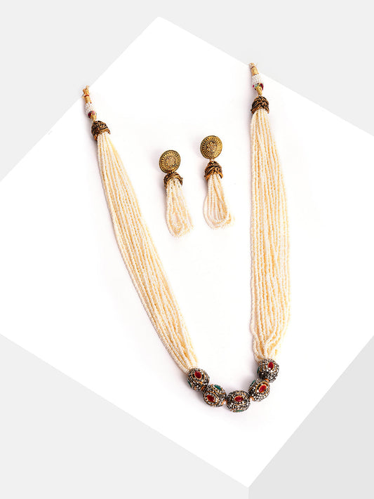 Silver Plated Designer Stone Necklace and Earring Set