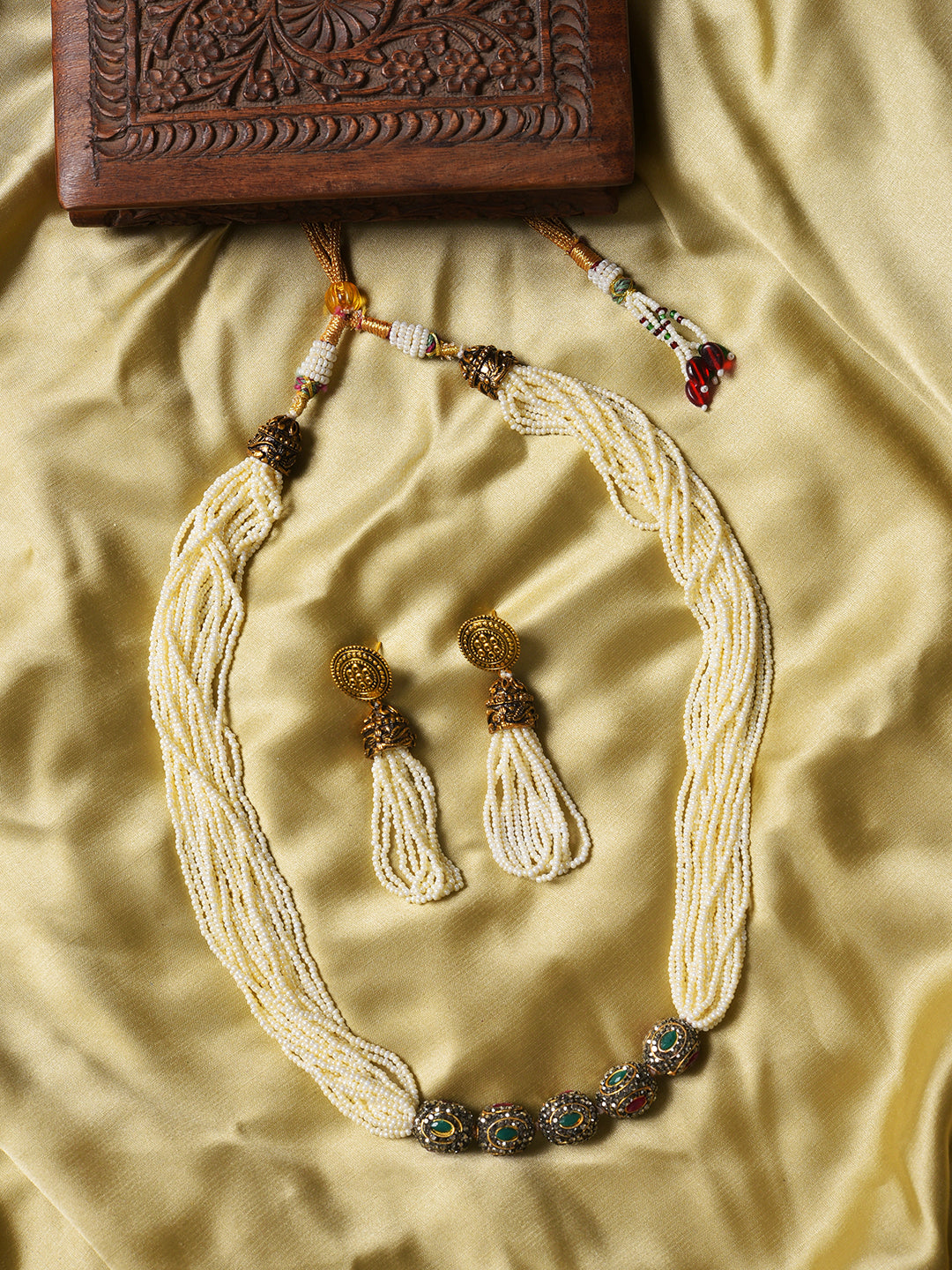 Silver Plated Designer Stone Necklace and Earring Set
