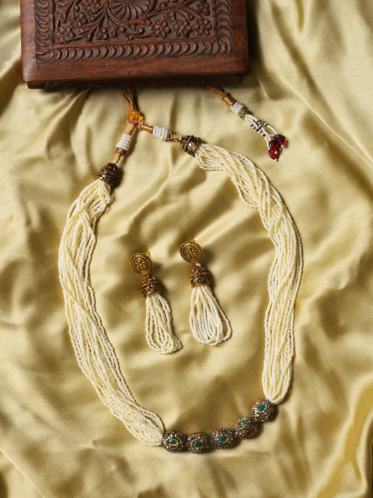 Silver Plated Designer Stone Necklace and Earring Set