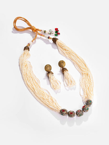 Silver Plated Designer Stone Necklace and Earring Set