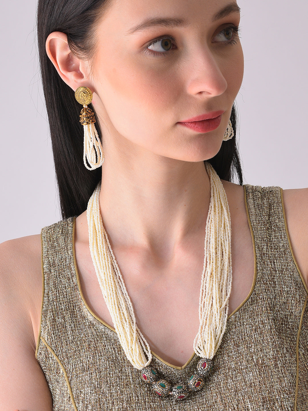 Silver Plated Designer Stone Necklace and Earring Set