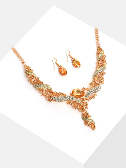 Gold Plated Designer Stone Necklace and Earring Set