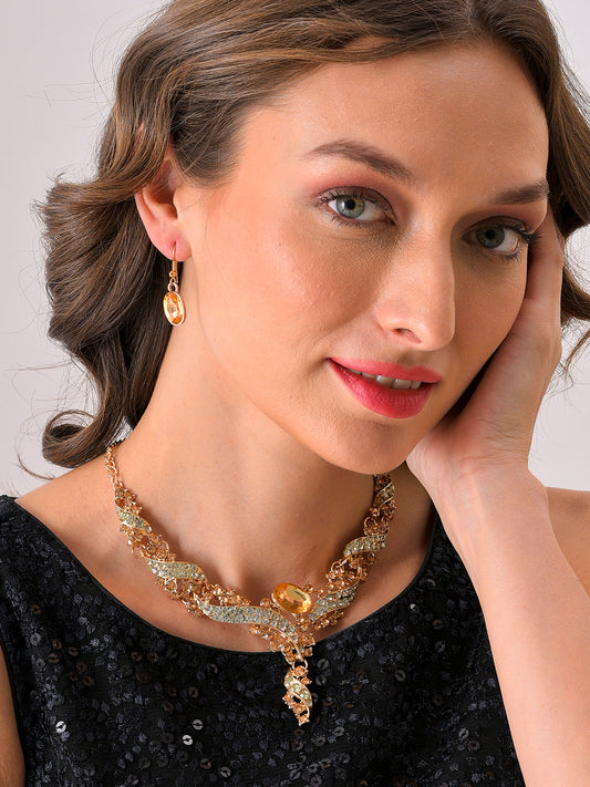 Gold Plated Designer Stone Necklace and Earring Set