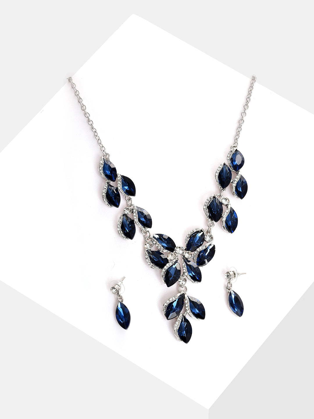 Silver Plated Designer Stone Necklace and Earring Set
