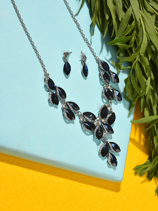 Silver Plated Designer Stone Necklace and Earring Set