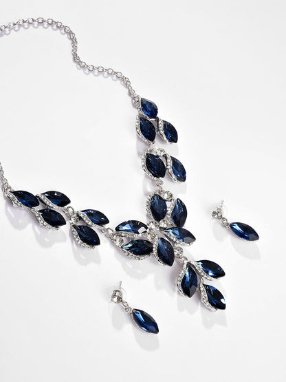 Silver Plated Designer Stone Necklace and Earring Set