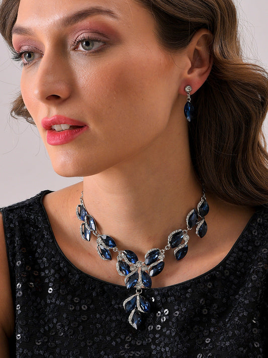 Silver Plated Designer Stone Necklace and Earring Set