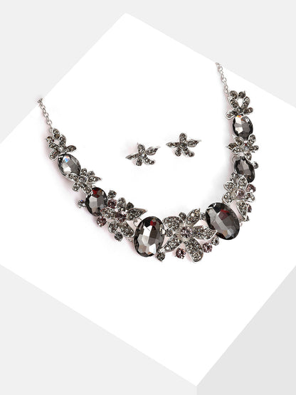 Silver Plated Designer Stone Necklace and Earring Set