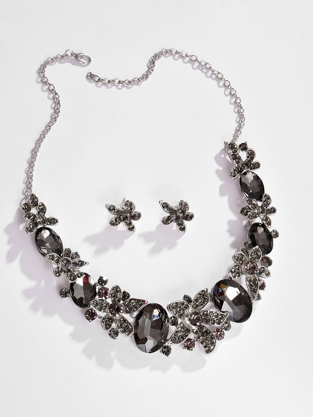Silver Plated Designer Stone Necklace and Earring Set