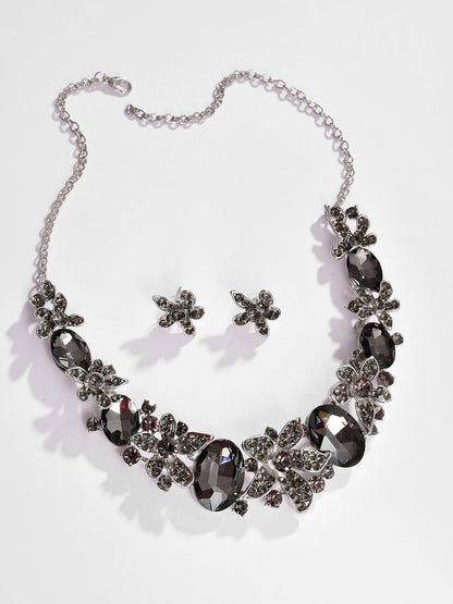 Silver Plated Designer Stone Necklace and Earring Set