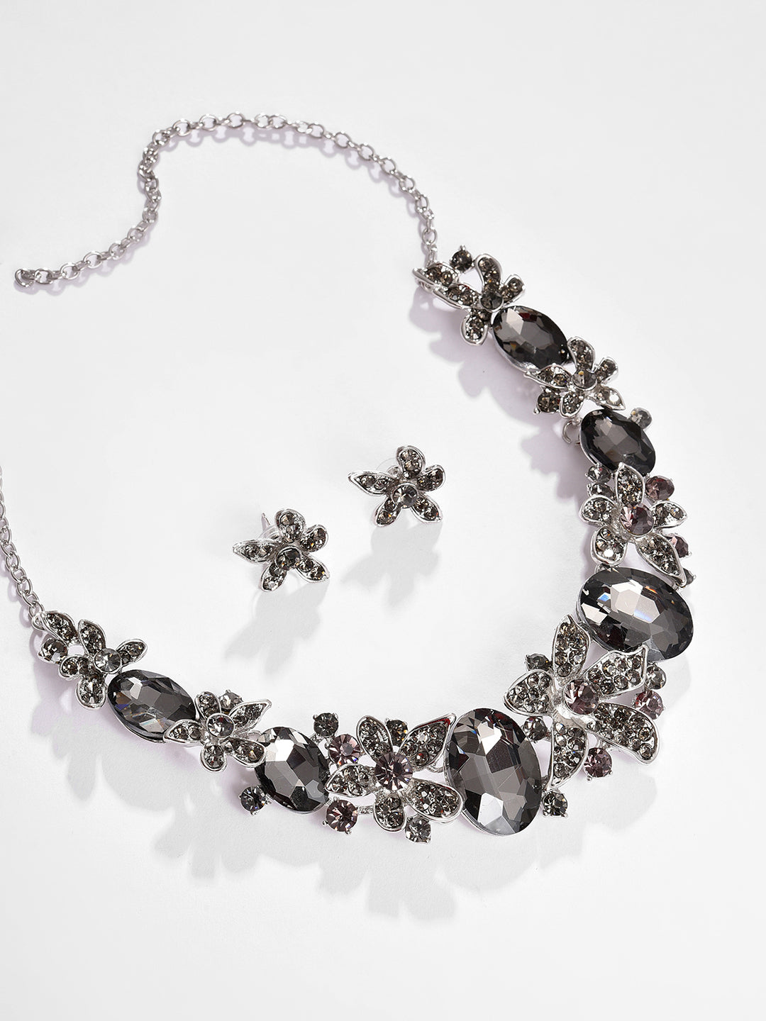 Silver Plated Designer Stone Necklace and Earring Set