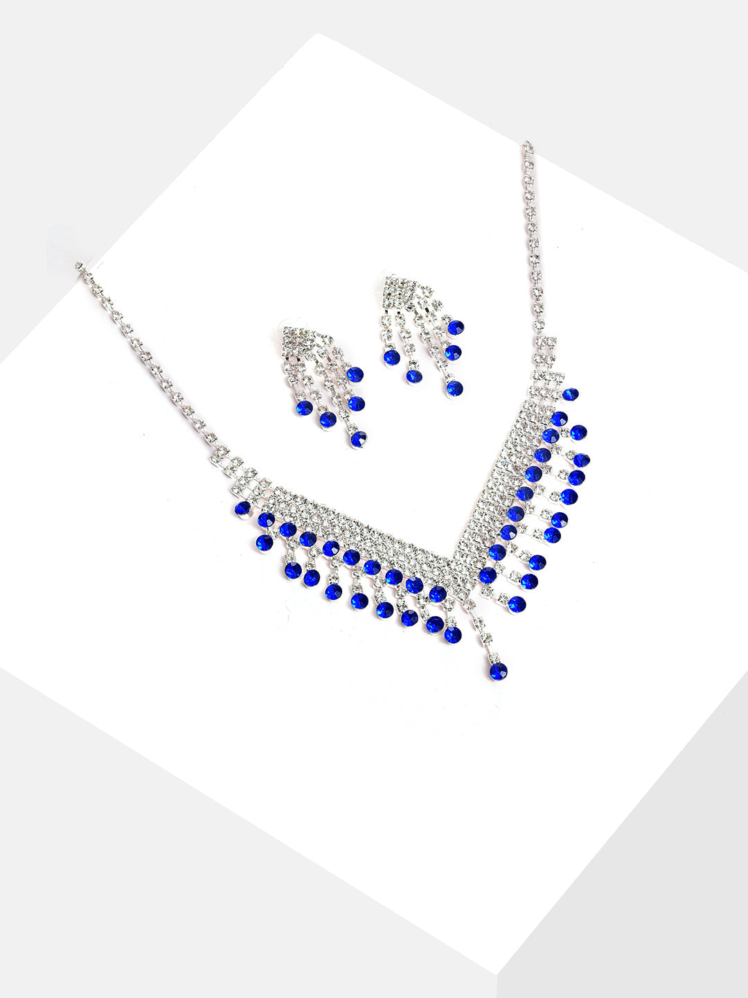 Silver Plated Designer Stone Necklace and Earring Set