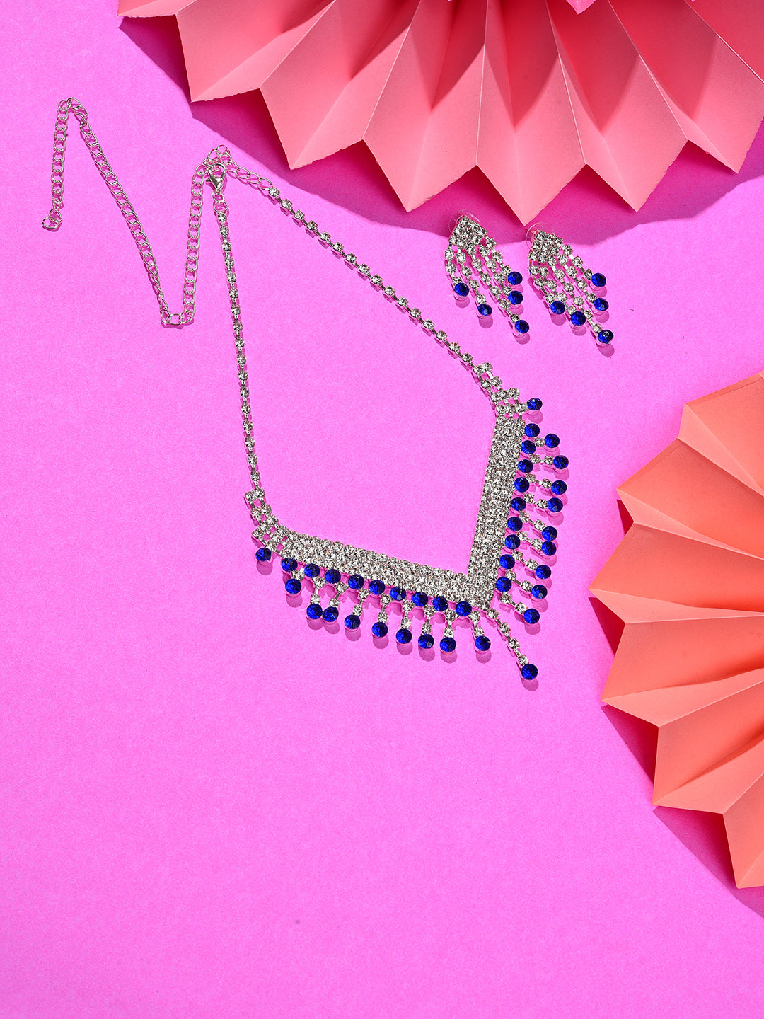 Silver Plated Designer Stone Necklace and Earring Set