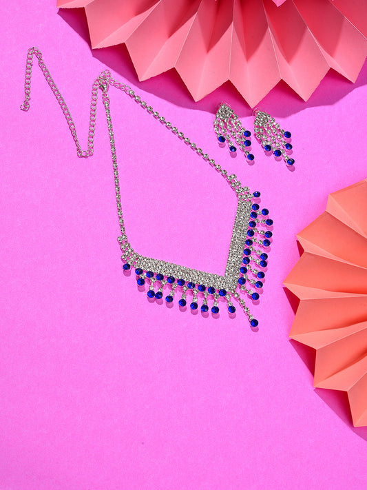 Silver Plated Designer Stone Necklace and Earring Set