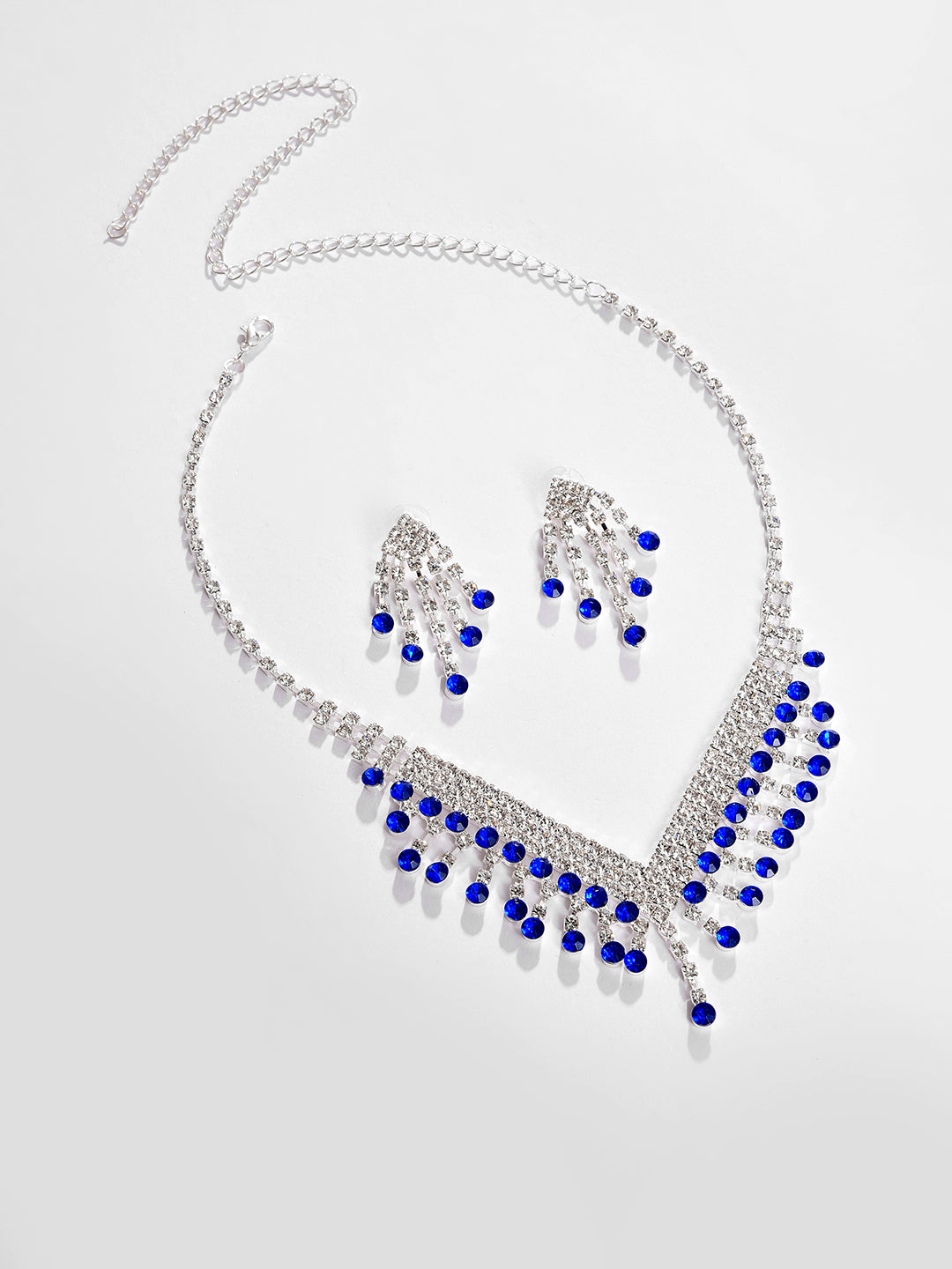 Silver Plated Designer Stone Necklace and Earring Set