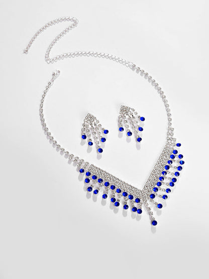 Silver Plated Designer Stone Necklace and Earring Set