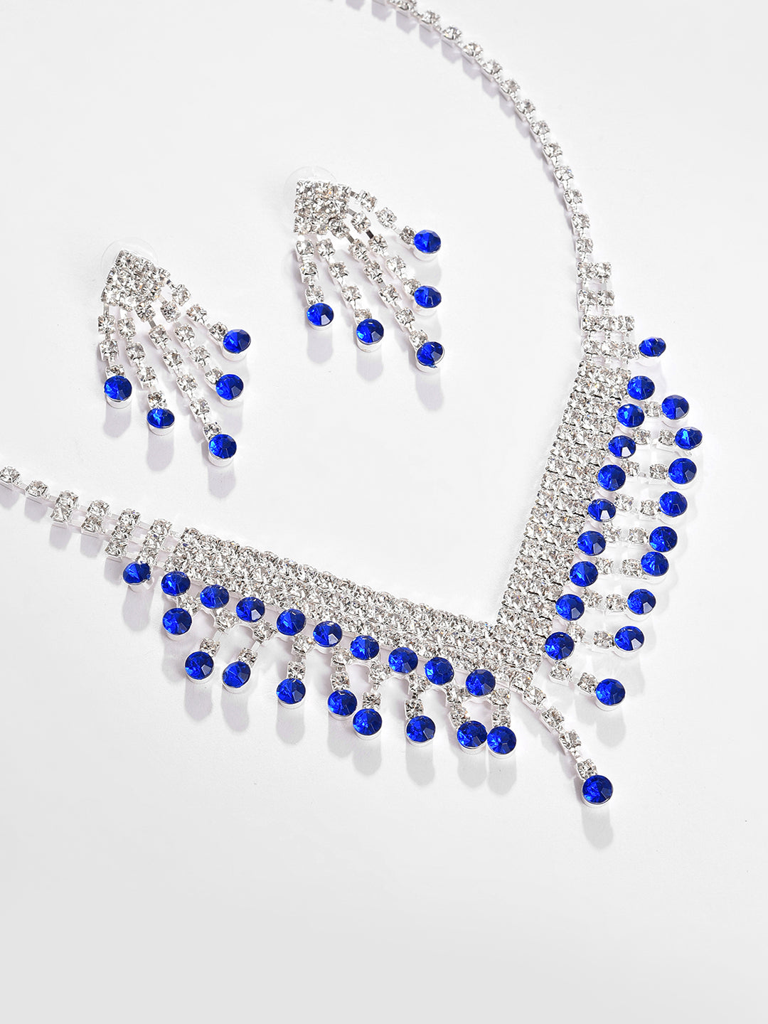 Silver Plated Designer Stone Necklace and Earring Set