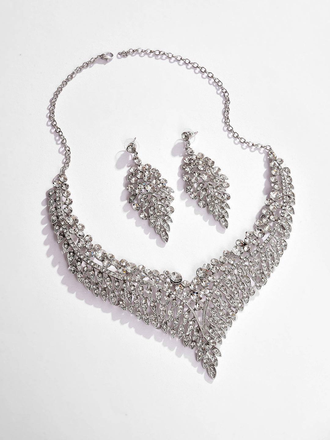 Silver Plated Designer Stone Necklace and Earring Set