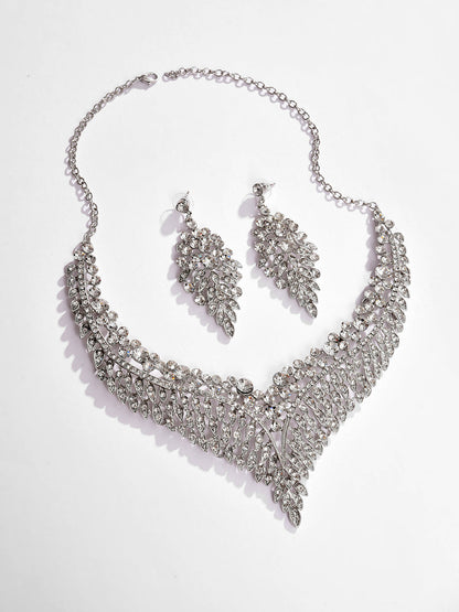 Silver Plated Designer Stone Necklace and Earring Set