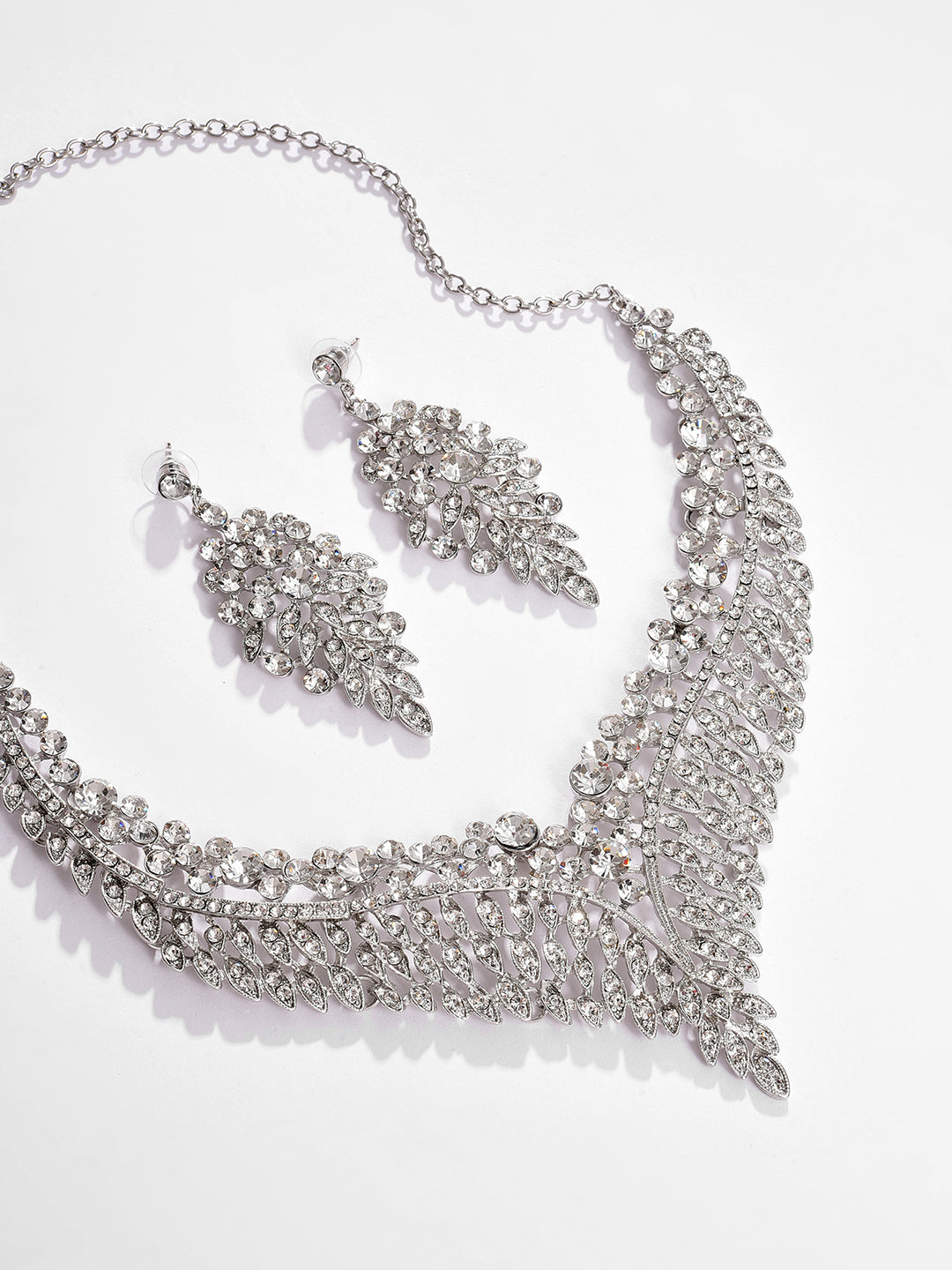 Silver Plated Designer Stone Necklace and Earring Set