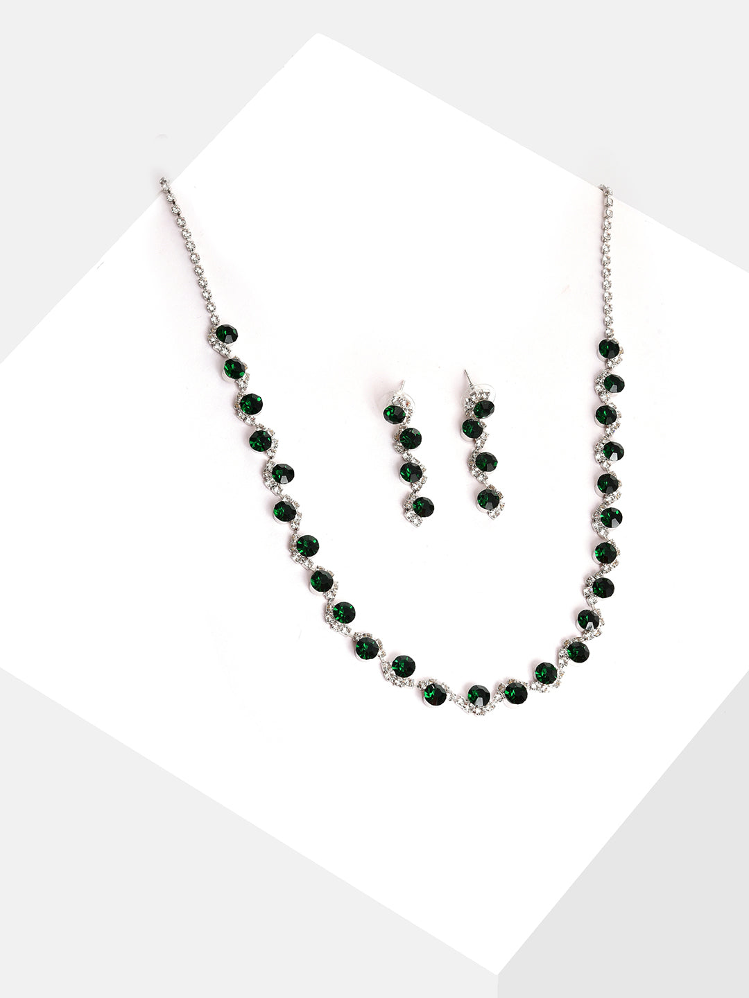 Silver Plated Designer Stone Necklace and Earring Set