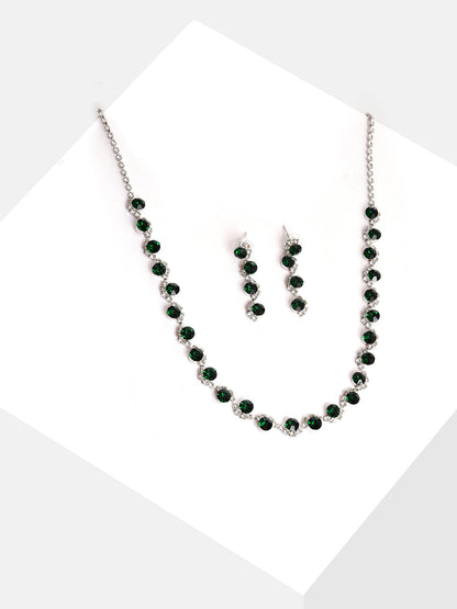 Silver Plated Designer Stone Necklace and Earring Set