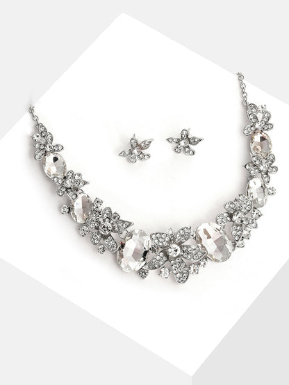 Silver Plated Designer Stone Necklace and Earring Set