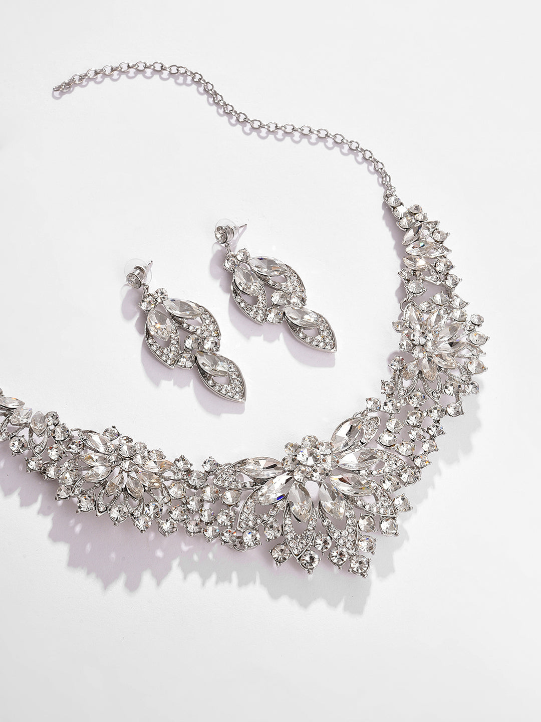 Silver Plated Designer Stone Necklace and Earring Set